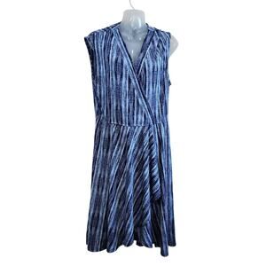 BCBG Maxazria Sleeveless V-Neck Jersey Faux Wrap Dress Retro Blue Size Large